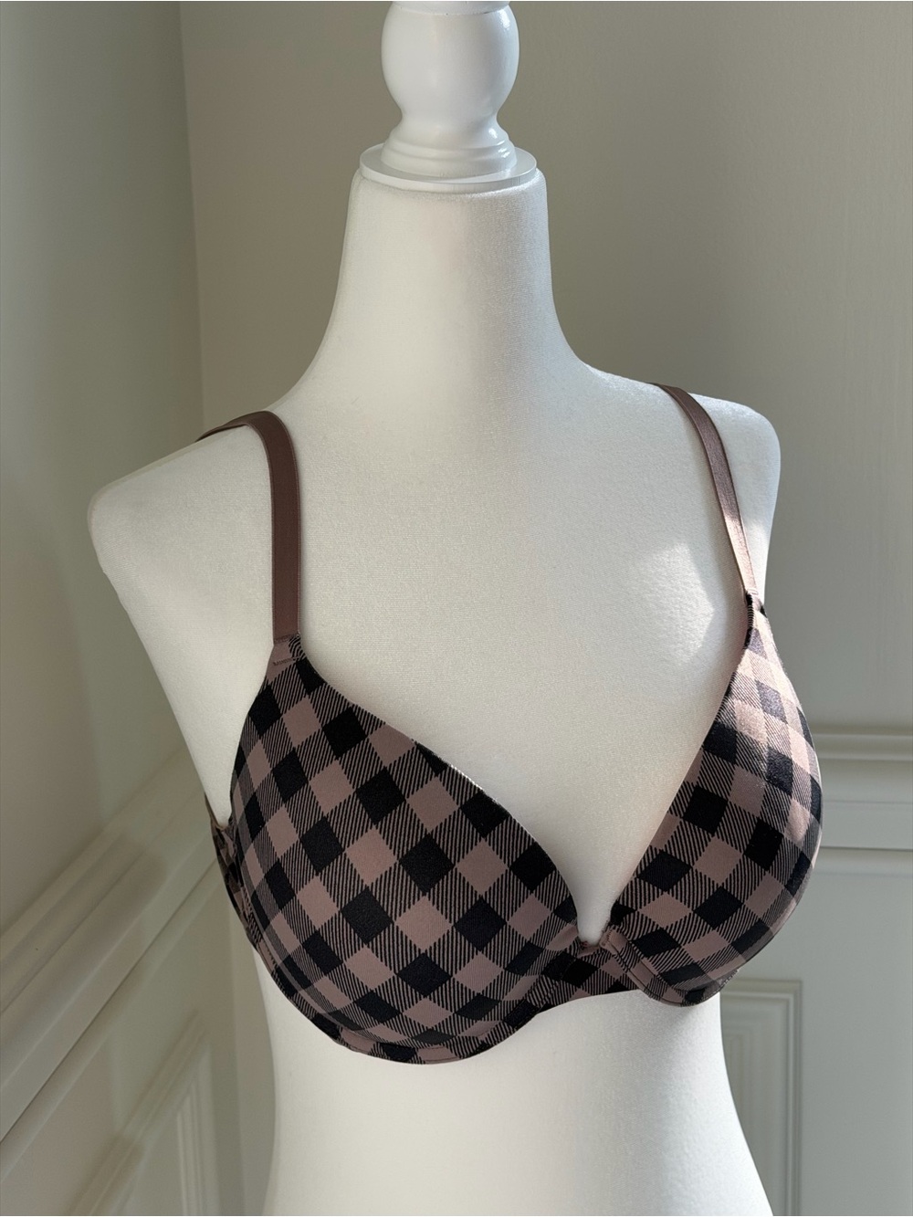 PINK Lightly Padded Gingham Underwire Bra